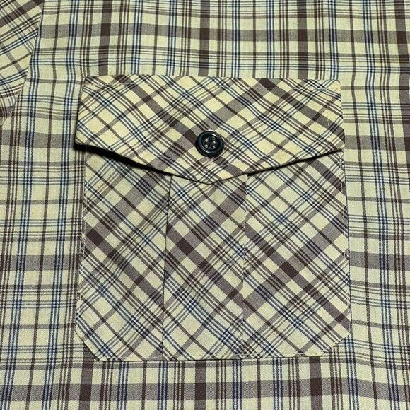 Vintage 70s 80s Sears Yellow Plaid Front Button Down Shirt Men's Size Medium - Picture 5 of 16